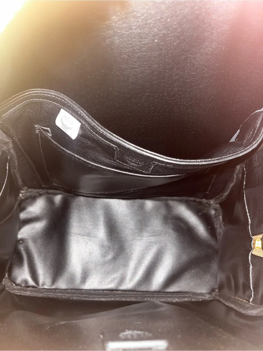 MCM Cognac Logo Visetos Backpack with Gold Hardware